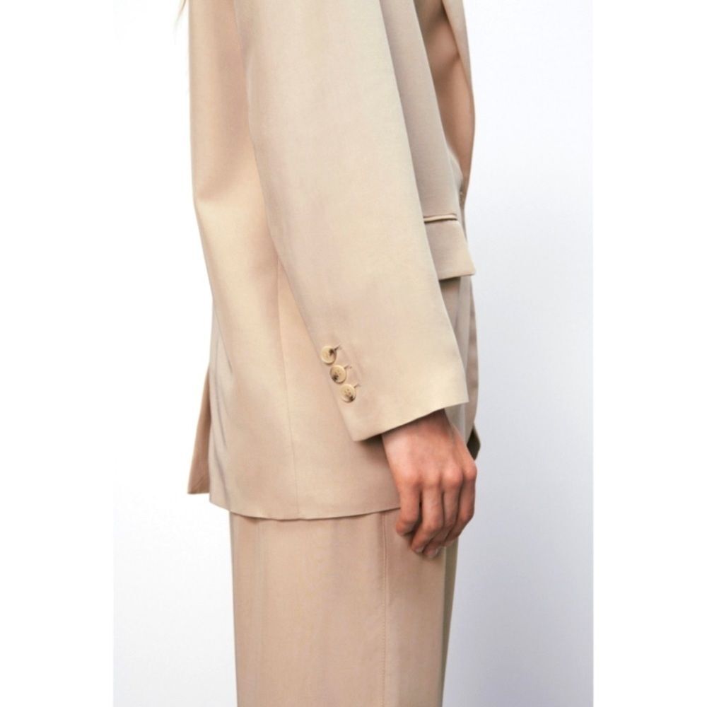 ZARA NEW Women's Size Beige One-Buttoned Long Sleeve Oversized Blazer Jacket Tan - Picture 8 of 15